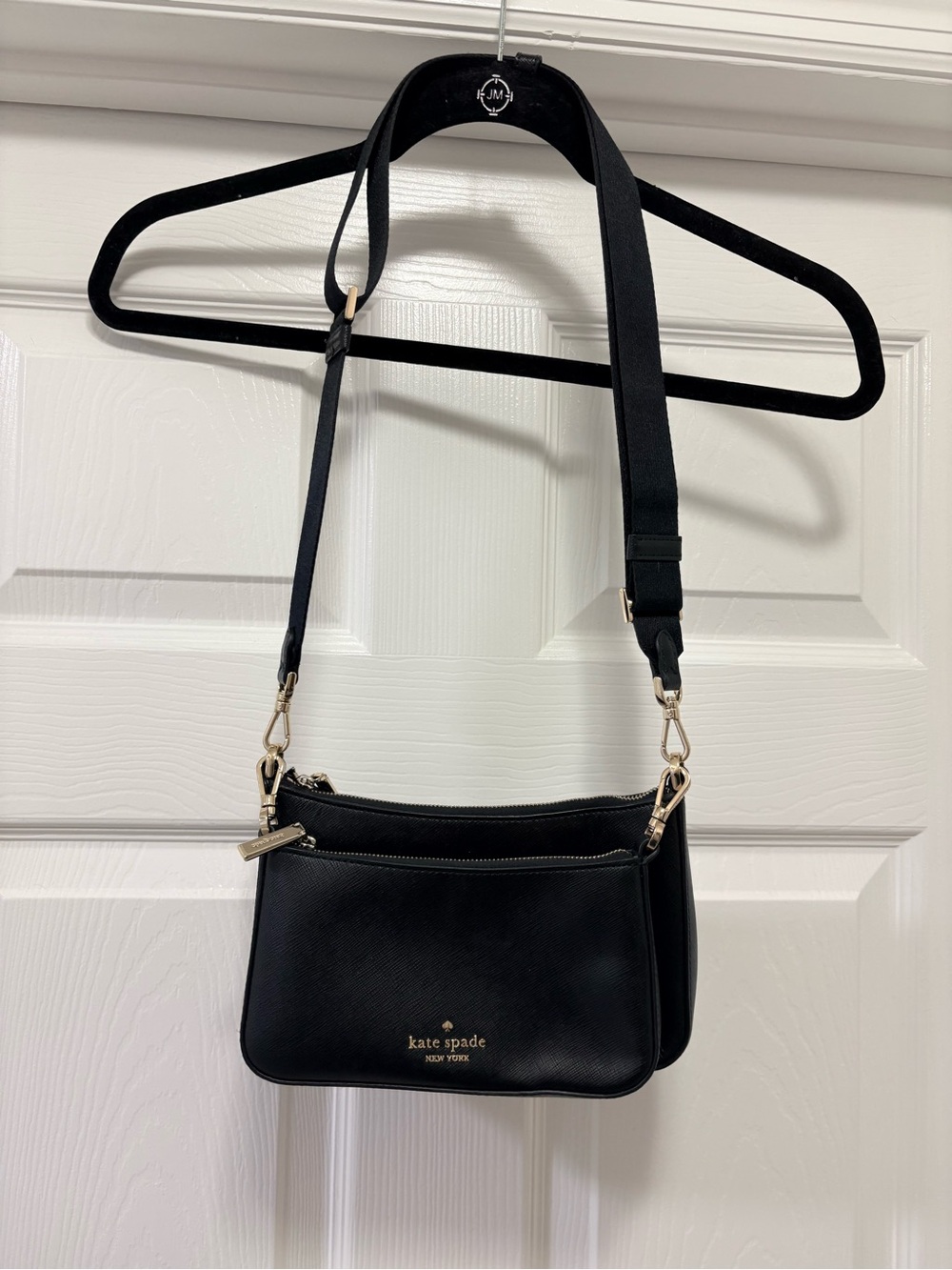 kate spade Black Saffiano Double-Zip Crossbody with Gold Hardware